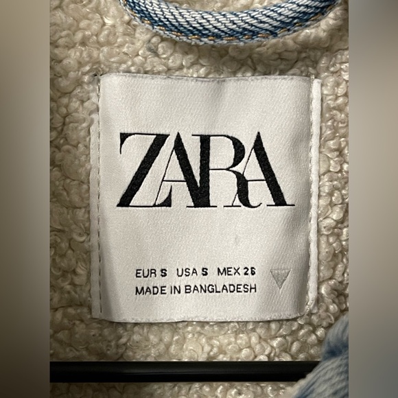 Zara Light Denim Wash Sherpa Jean Jacket Size Small - Picture 10 of 11